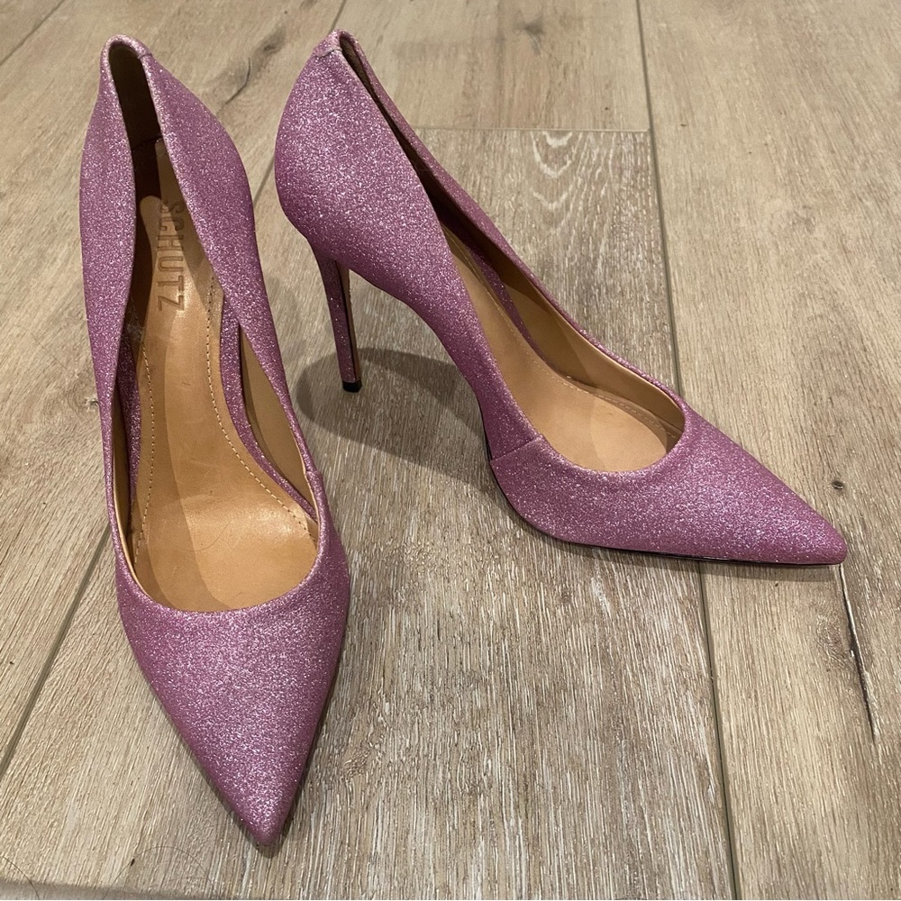 NWT SCHUTZ Caiolea Light Pink Glitter Stiletto Pumps